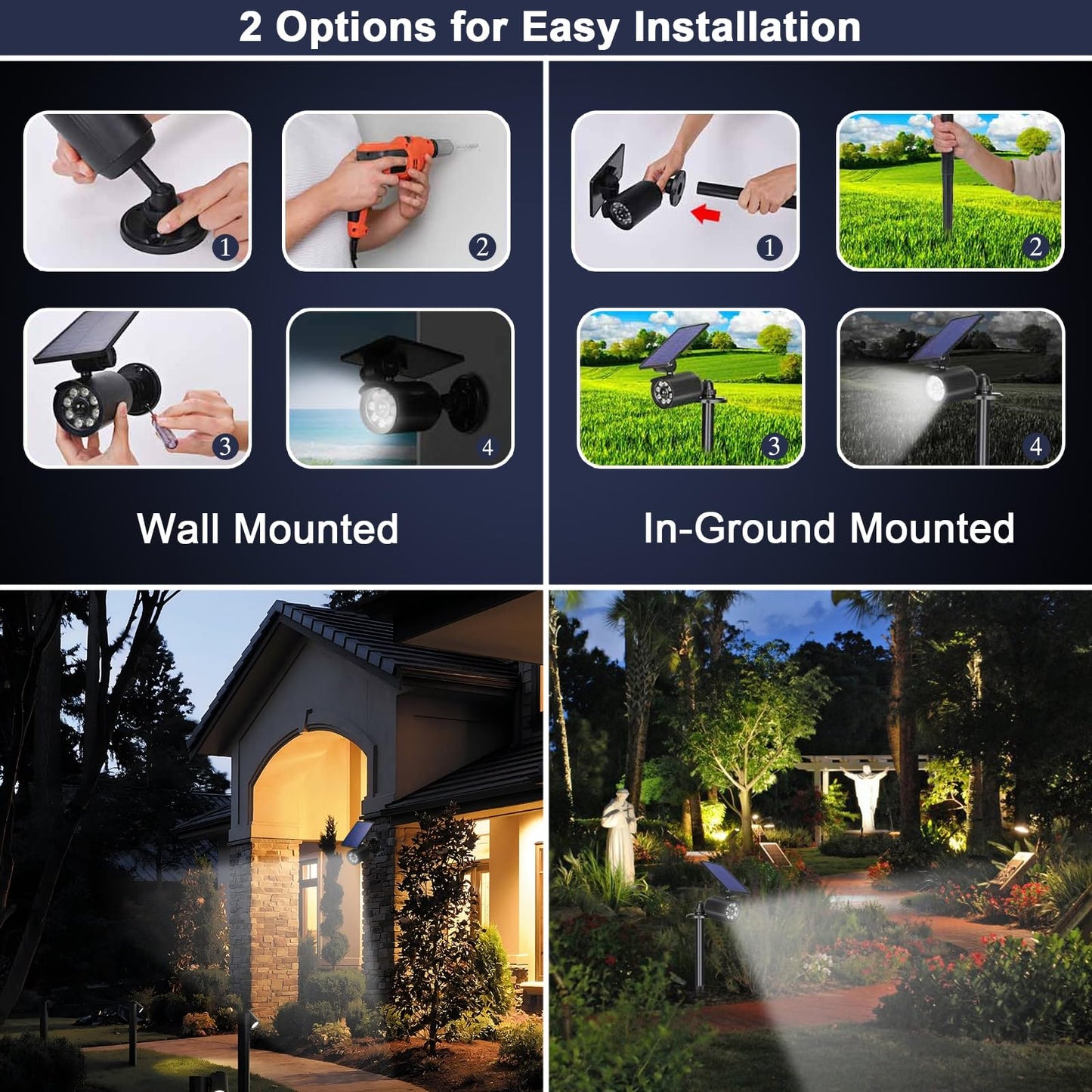 CAHOUGSMT Solar Motion Lights Outdoor 2000LM Security Flood Lights IP67 Waterproof Spot Lights for Yard Porch Garage 1 Pack