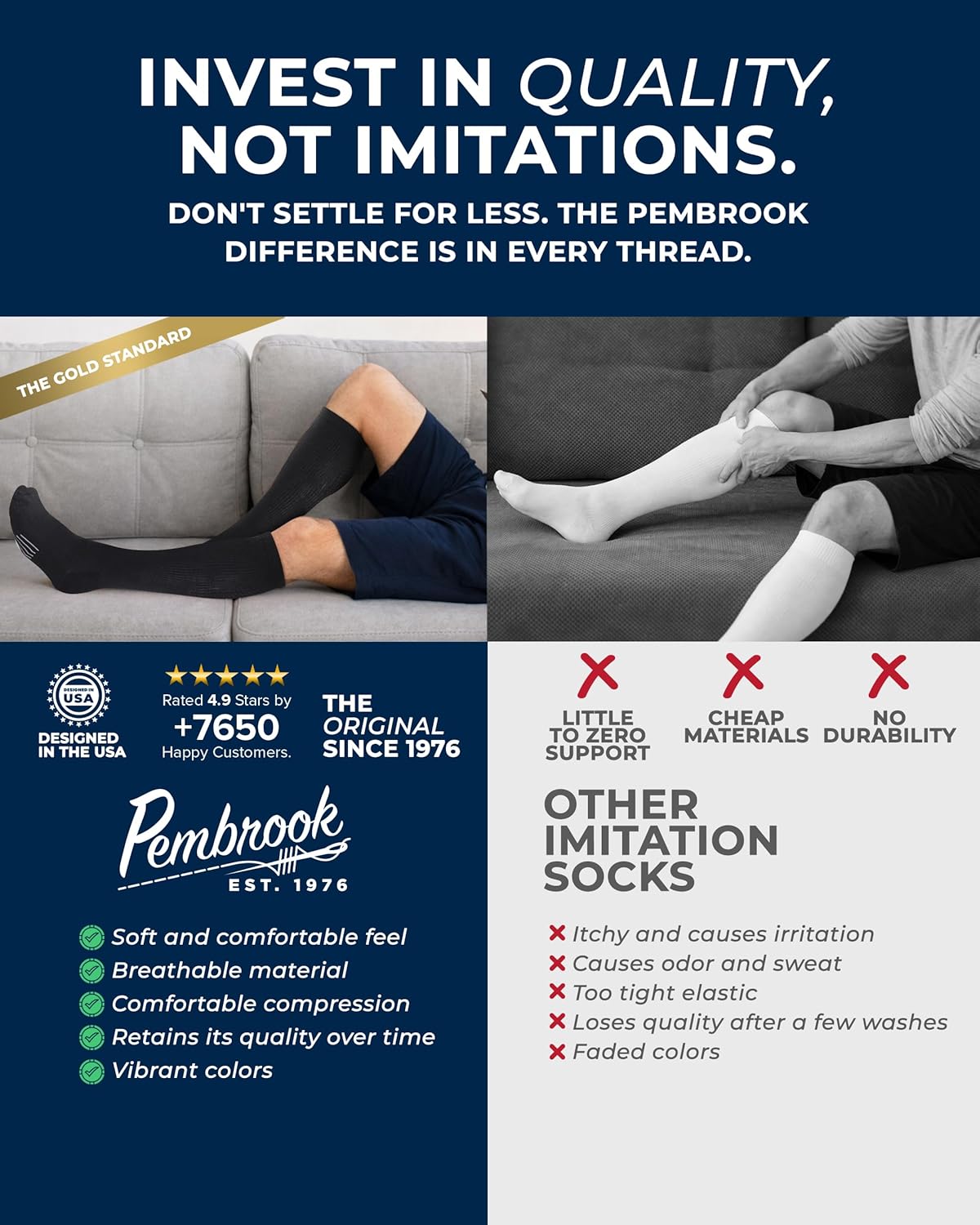Pembrook Compression Socks - Light Support for Men & Women | 8-15 mmHg | 3 Pairs