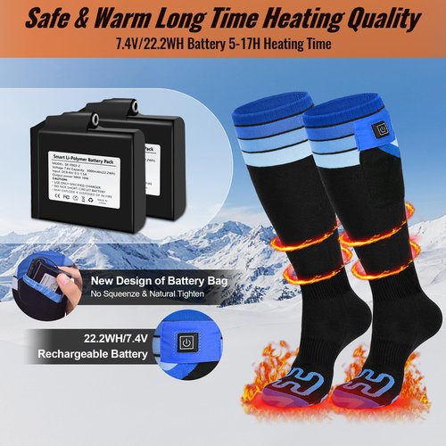 Heated Socks for Men & Women - APP-Controlled Electric Socks with 6000mAh Rechargeable Battery, 10s Fast Heating, 5-Temp Levels, Up to 17H Warmth, Washable Foot Warmers for Hunting, Hiking, Camping