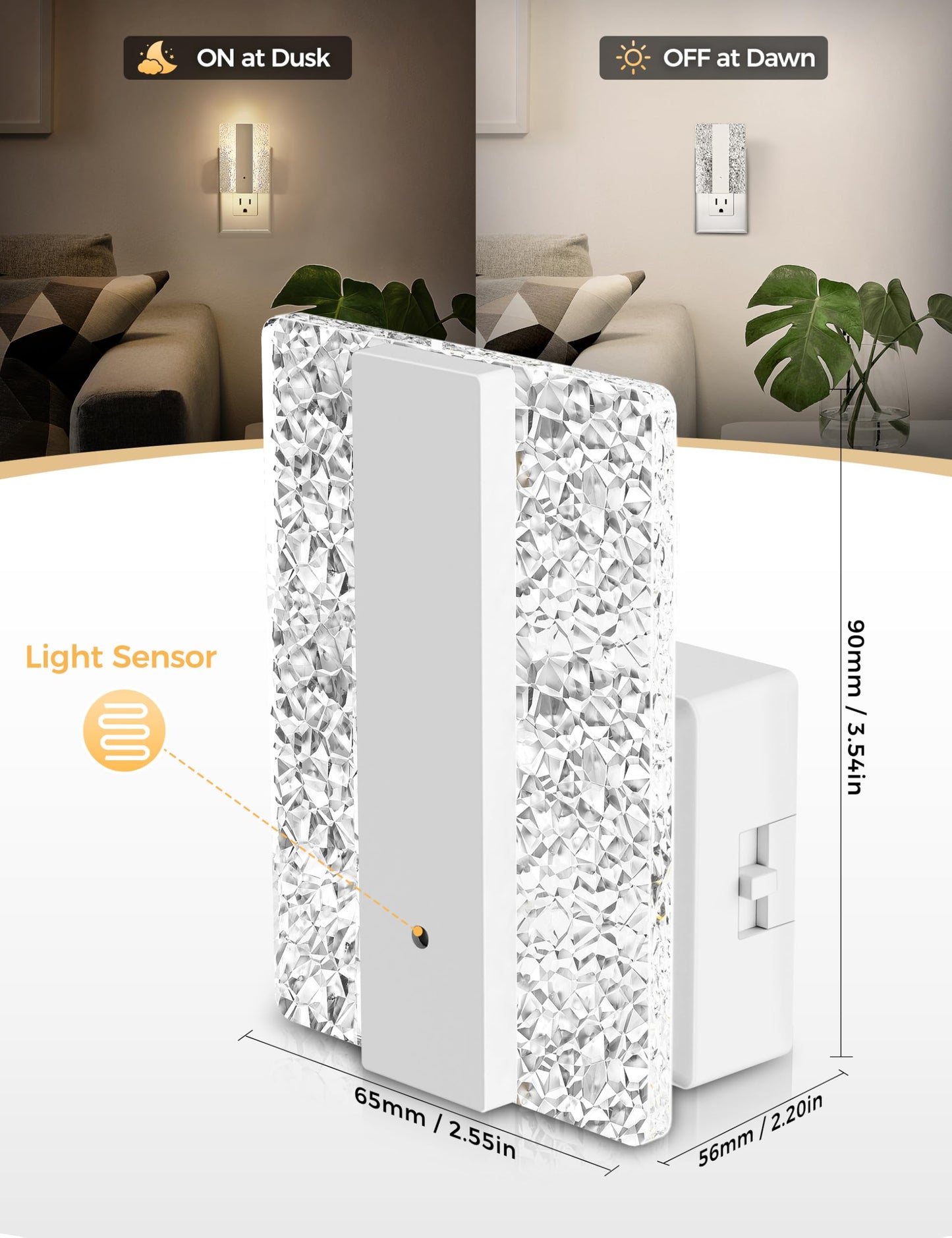 DORESshop LED Night Lights Plug Into Wall, [2 pack] Mordern Night Light with Dusk-to-Dawn Sensor, Dimmable Nightlights, Adjustable Brightness Night-Lights for Bathroom, Hallway, Bedroom,Stairway