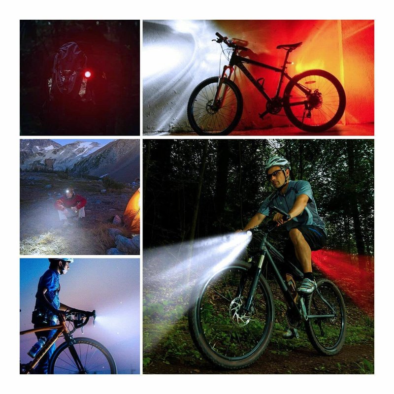Rechargeable LED Bike Light Sets, Super Bright Front Headlights and Rear LED Bicycle Lights, 650mah Lithium Batteries (2X White - 2X Red)