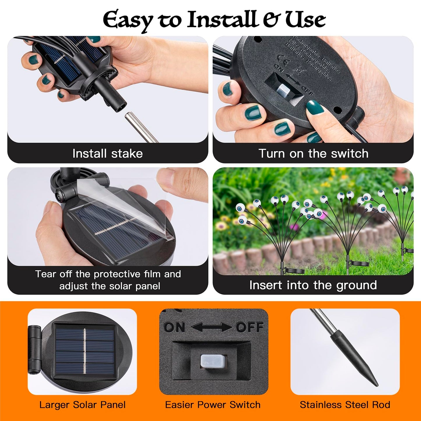 Halloween Decorations Outdoor, Flumy 4 Pack 32LED Solar Eyeball Lights, Scary Decor Lights Waterproof, for Backyard Landscape Lawn Solar Lightning, Garden Pathway Halloween Party Yard Patio