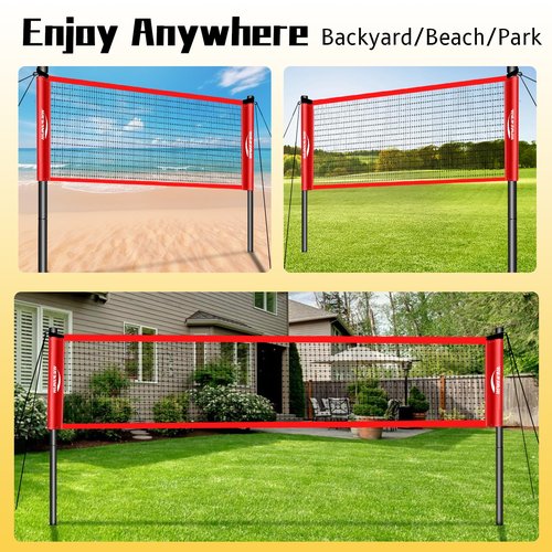 AUEWXNFYH Backyard Badminton Set: Portable Outdoor Net with 4 Performance Rackets, 3 Shuttlecocks & Boundary Line - Complete Heavy-Duty Set for Family Lawn, Grass & Beach Games