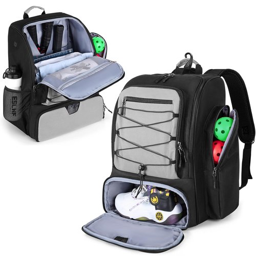 GOBUROS Pickleball Bag for 4 Paddles with Shoe Compartment, Pickleball Backpack with Fence Hook for Pickleball Accessories, Pickleball Bags for Men and Women, Bag Only, Gray