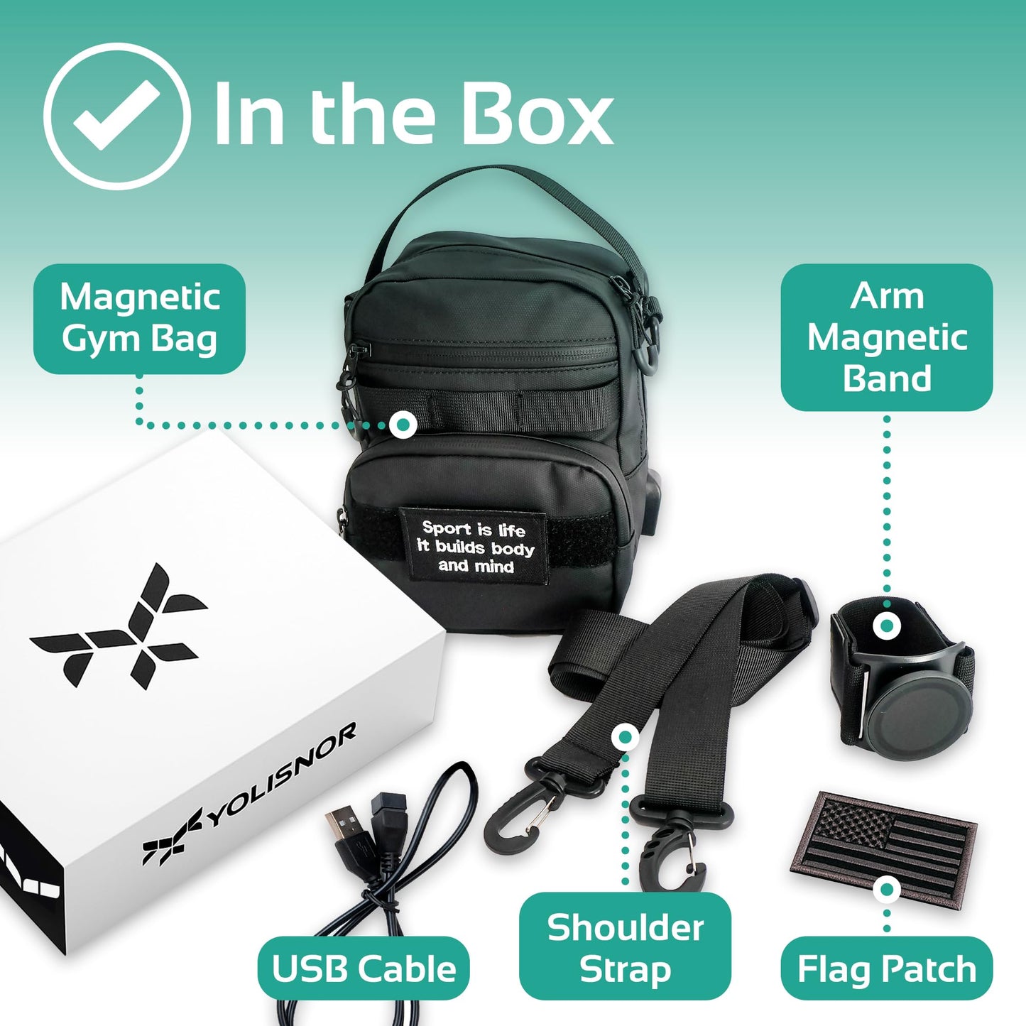 YOLISNOR Magnetic Gym Bag - Magnetic Water Bottle Holder for Men and Women with Water cup mobile phone holder for Carrying Bottle, Keys, Phone Accessory Organizer Compartments for Sports