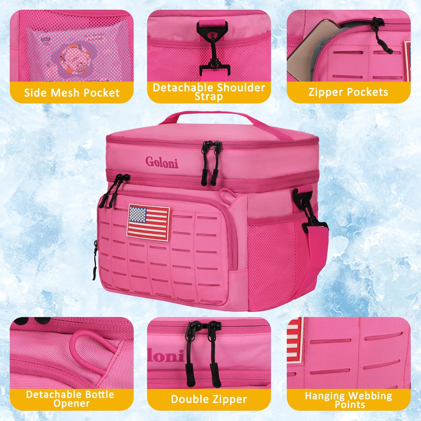 Goloni Soft Sided Insulated Cooler Bag | Leakproof Portable Lunch Box for Men Woven, Camping Beach Picnic Pink