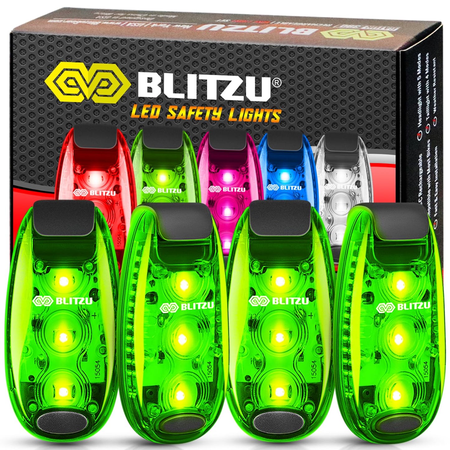4 Pack LED Safety Light, Clip on Reflective Gear Lights for Walking at Night, Running, Jogging, High Visibility Strobe Light Accessories for Runners, Kids, Hiking, Kayak, Cycling, Camping, Boat Green