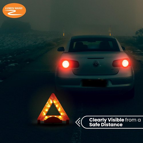 Lumen Wand LED Reflective Warning Triangle Kit - 3-Pack for Road Safety | Metal Base, Internal LEDs & Reflectors, Storage Bag Included