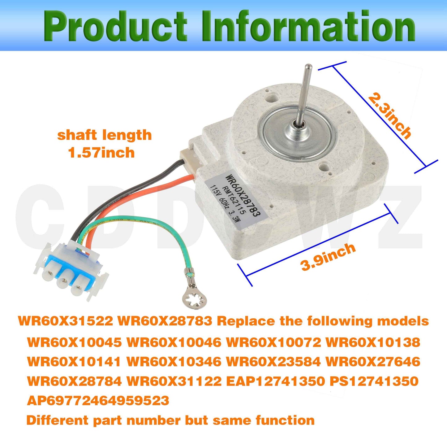 CDDCWZ (Upgraded) WR60X28783 Replacement for GE Refrigerator Evaporator Fan Motor - WR60X31522 PS12741350 AP6977246 4959523 SM10141 GE Refrigerator Parts - Fridge Fan Motor Replacement