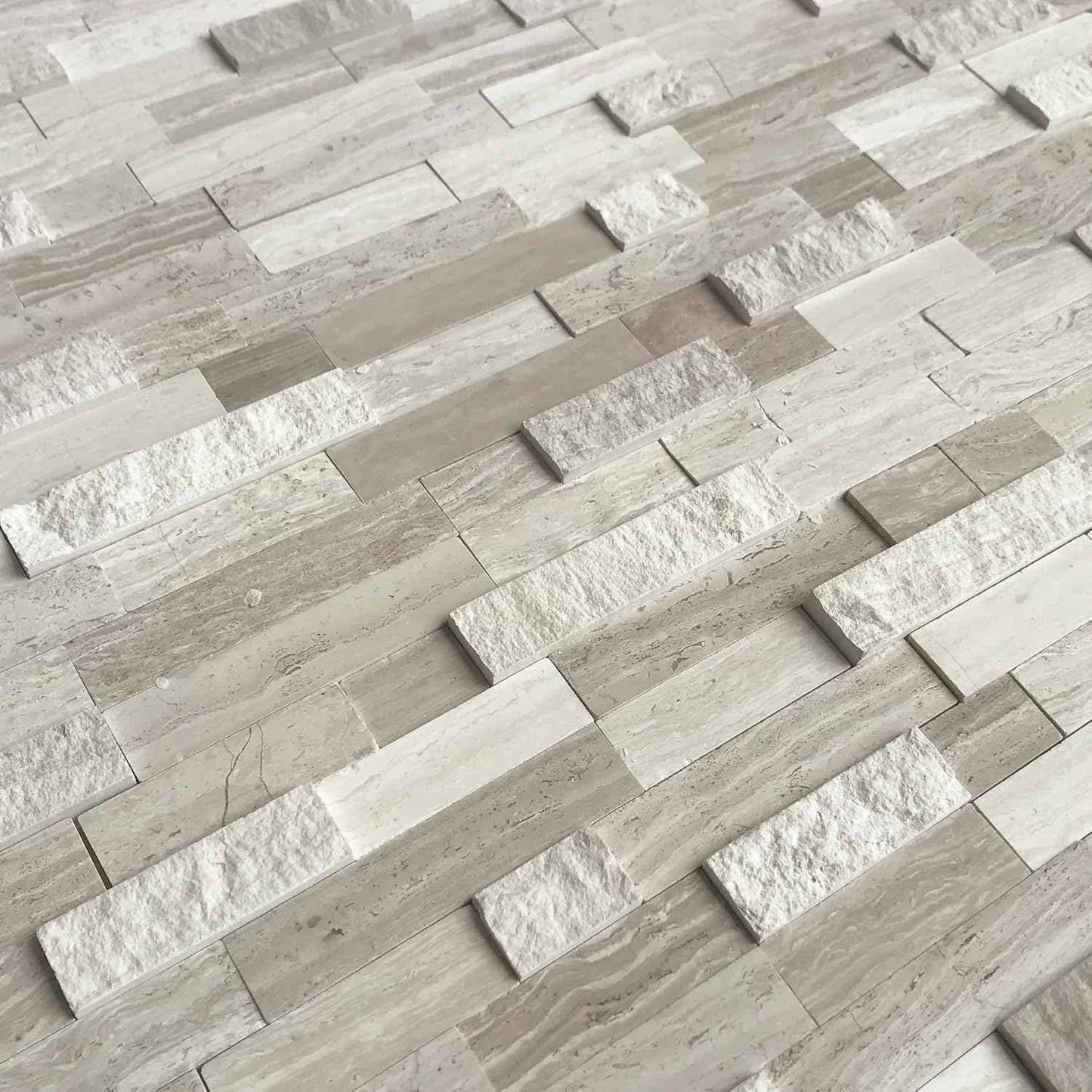 Peel and Stick 3D Stone Mosaic Tiles - 12x11" Self-Adhesive Backsplash for Kitchen & Bathroom - 5 Sheets, Mixed Tan