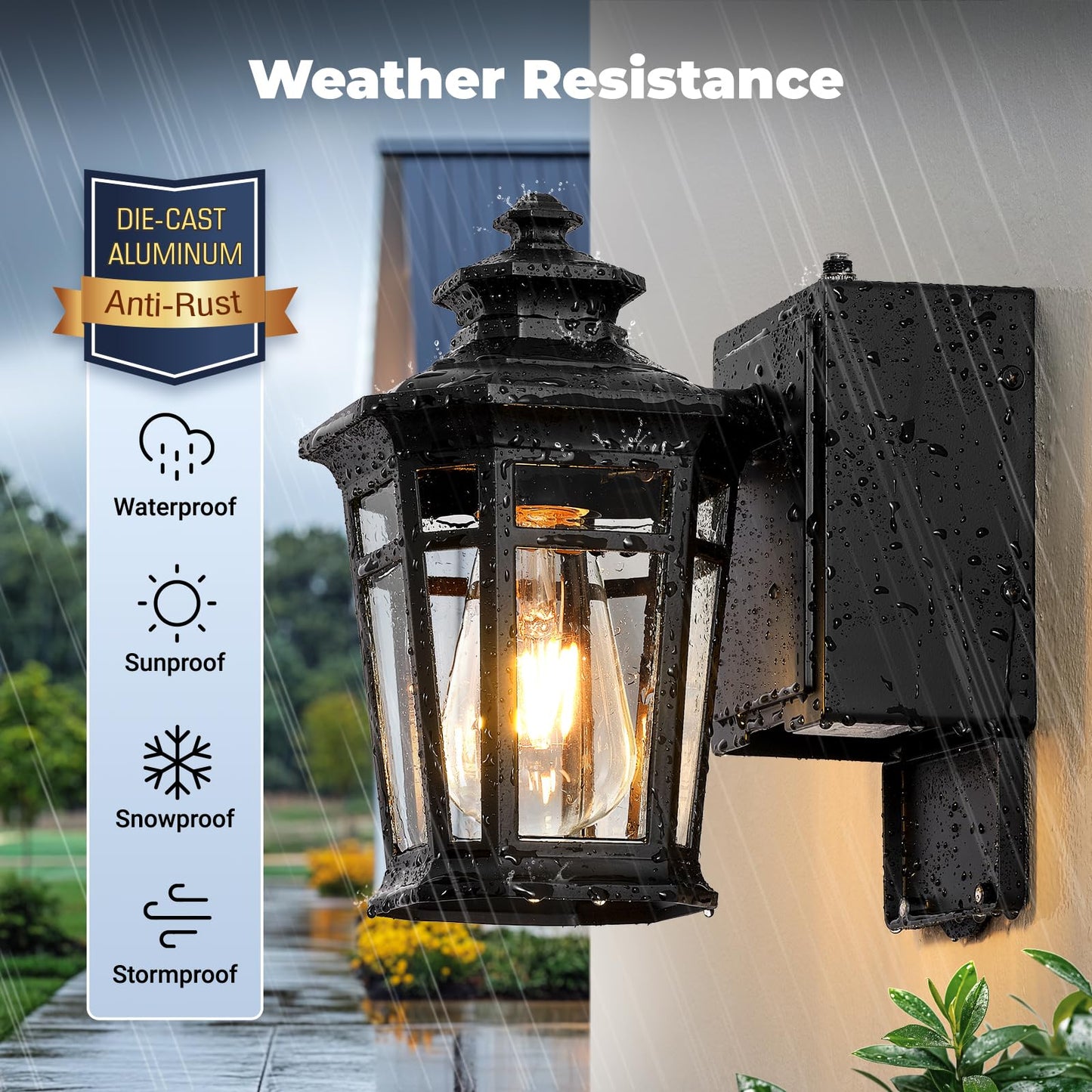 Gleamz Porch Lights with Outlet, Black 2-Pack Dusk to Dawn Outdoor Lighting with GFCI Outlet, 9in H Exterior Light Fixtures Waterproof Anti-Rust, Outside Lights for House,Front Door,Garage,Backyard