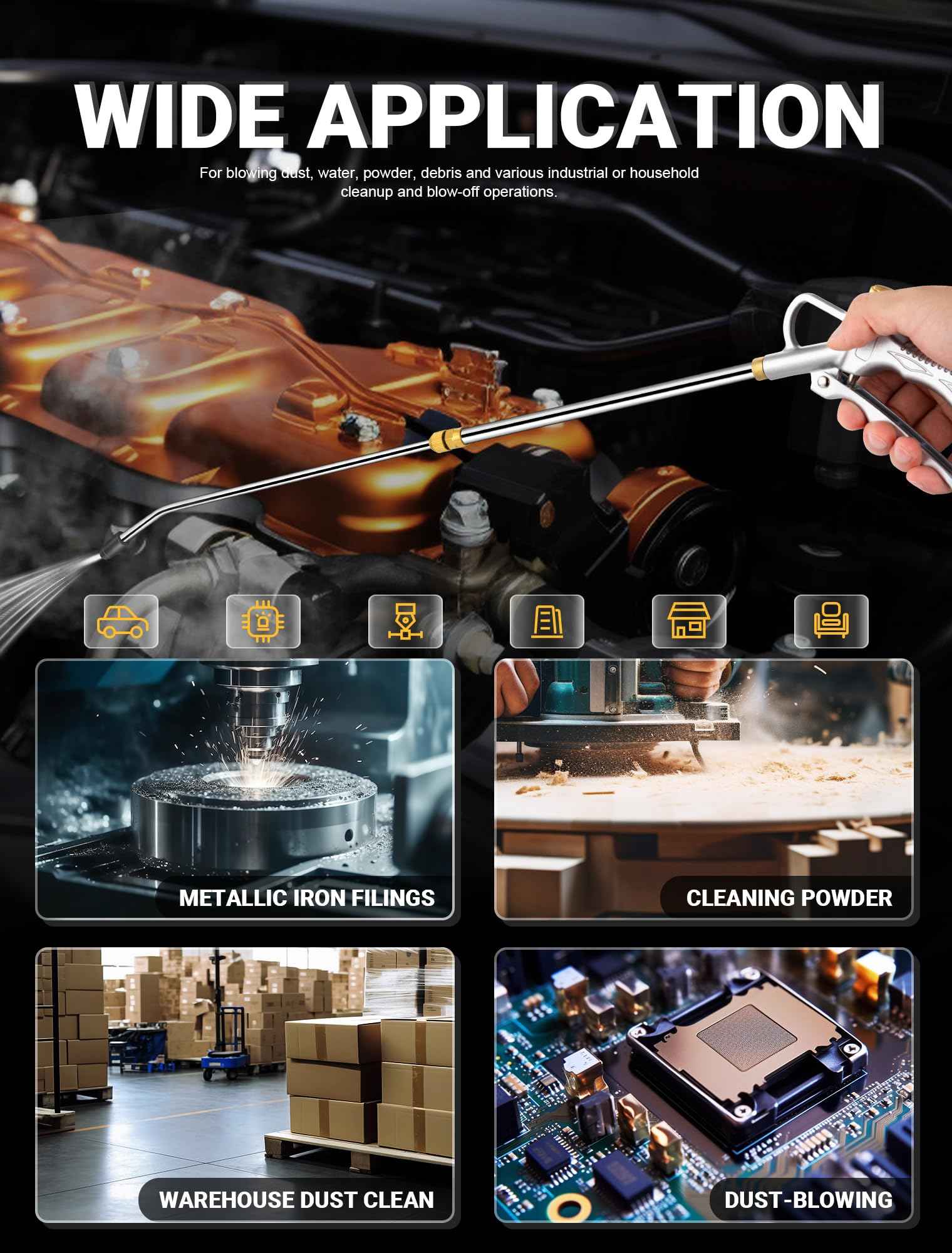 JASTIND Upgrade Air Blow Gun with Adjustable Air Blower Nozzle, Up to 27 Inches Extension with 4.9 Inches Steel Air Flow Nozzle, High Volume Pneumatic Dust Clean Tool for Air Compressor Accessory