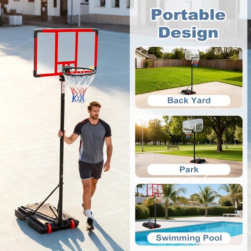 DUMOS 10FT Adjustable Height Basketball Hoop - 44 Inch Shatterproof Backboard & Shock Absorbent Rim | Portable for Indoor/Outdoor Use