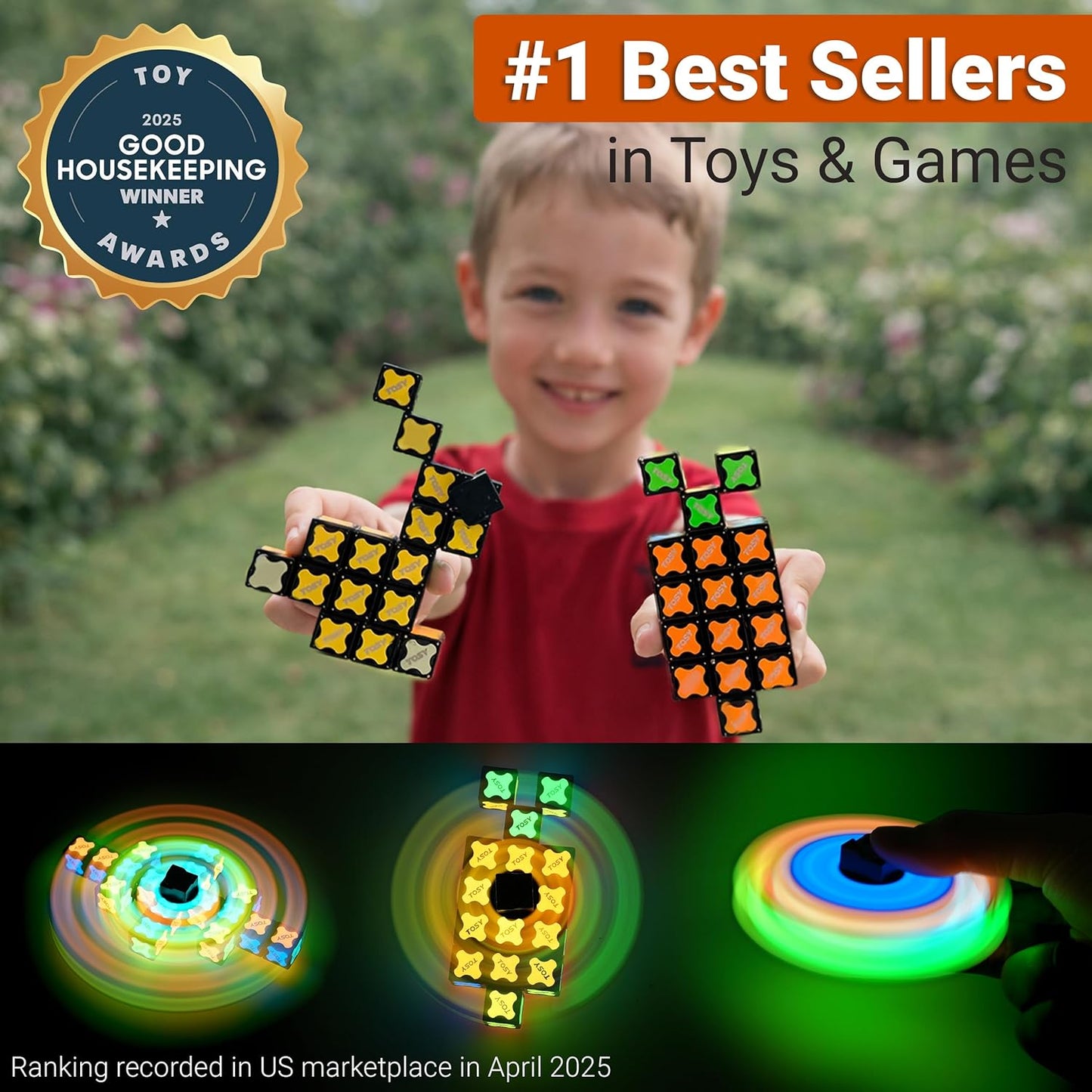 TOSY Magnet Fidget Spinner - Glow In The Dark 3-in-1 Transformable Toy | Infinity Cube & Puzzle for Kids & Adults