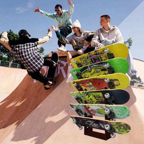 Gtouse Skateboard Rack Wall Mount 6-Tier Wooden Skateboard Storage Rack Holder Skateboard Stand Display Organizer Skateboard Hanger for Longboard, Deck, Standard Skateboards