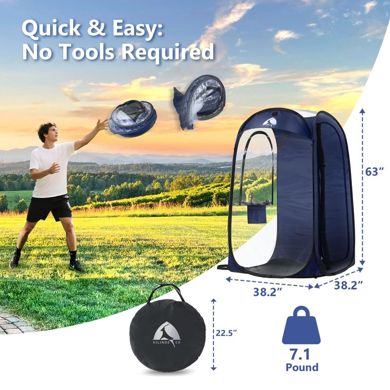 Sports Pod, Kilindeer Pop Up Weather Tent for 1 Person – Portable All-Weather Shelter with Clear TPU Panels, Instant Setup for Outdoor Events, Camping, Hiking, Wind & Rain Protection (Black)