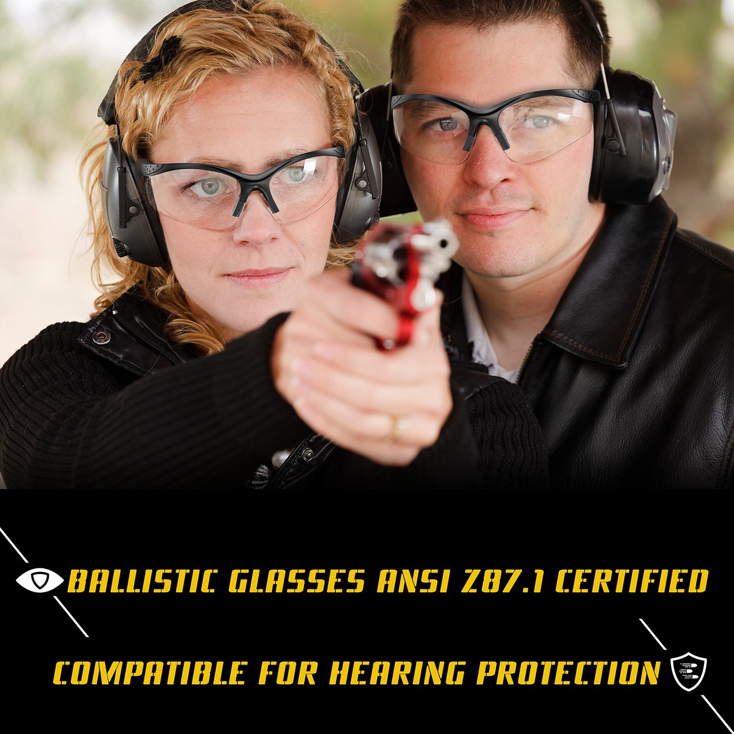 LaneTop Shooting Glasses For Men and Women, Anti Fog ANSI Z87.1 Safety Glasses with Hard Shell Case, UV400 Eye Protection for Shooting Range Glasses, Clear Lens