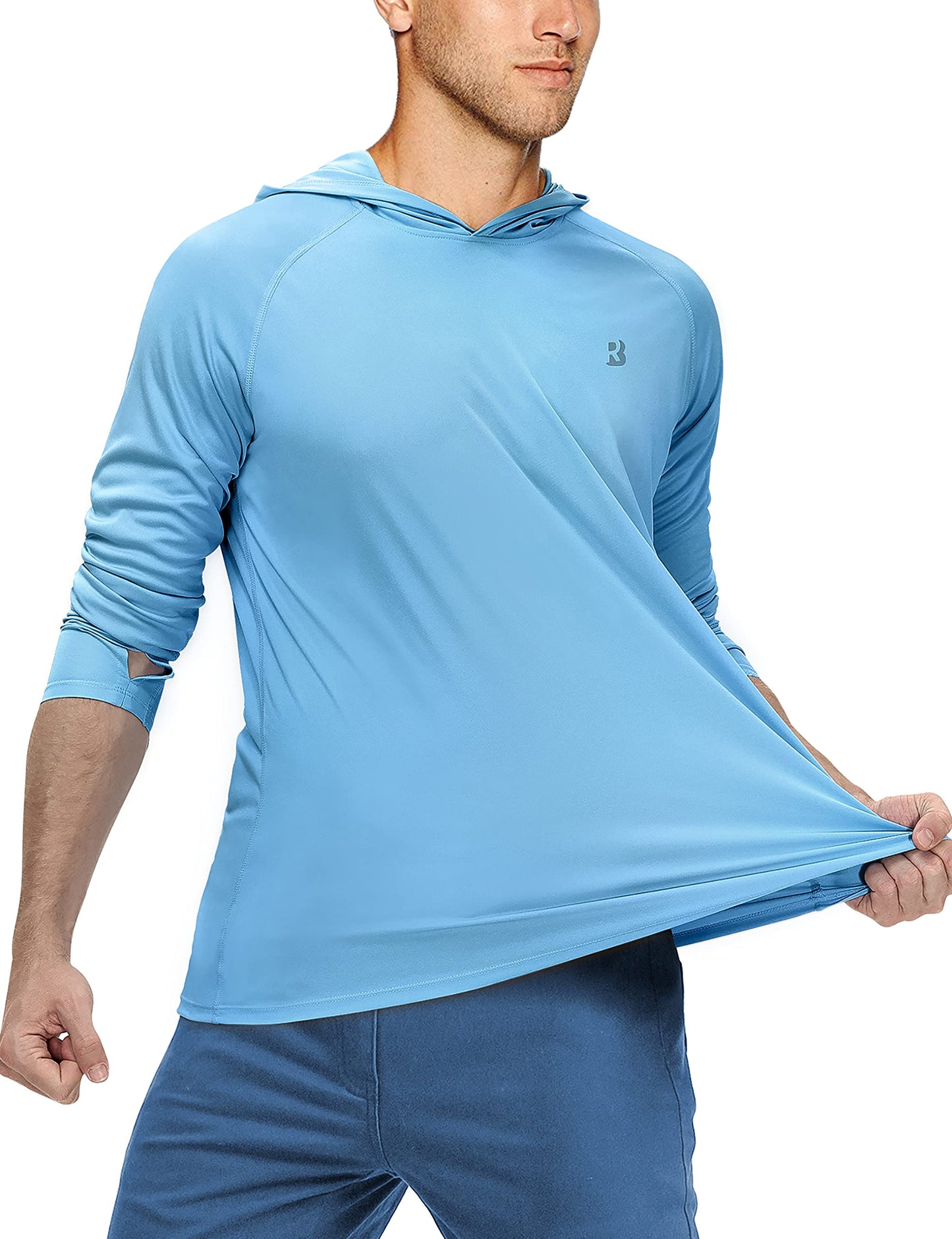 Roadbox Men's Sun Protection Long Sleeve Hoodie, UPF 50+ UV Outdoor Hiking Fishing Shirts, Workout Running Swimming Beach Shirt