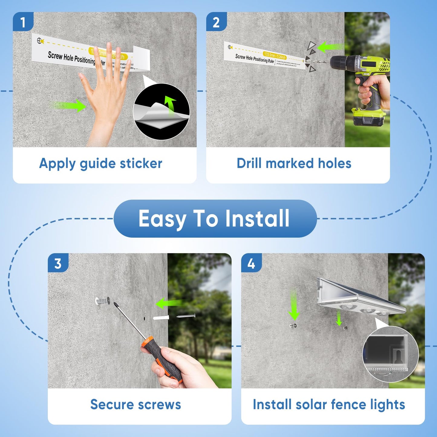 YiLaie Solar Fence Lights Outdoor 3000K/4500K/6500K 3 Mode, IP67 Waterproof Fence Solar Lights Outdoor,2000mAh Solar Powered Fence Light for Outside Backyard/Step/Patio/Deck/Stair Railings (2 Pack)