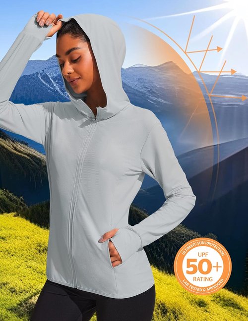 COOrun Women's Sun Protection Hoodie - UPF 50+ Full Zip Long Sleeve Activewear for Hiking & Running