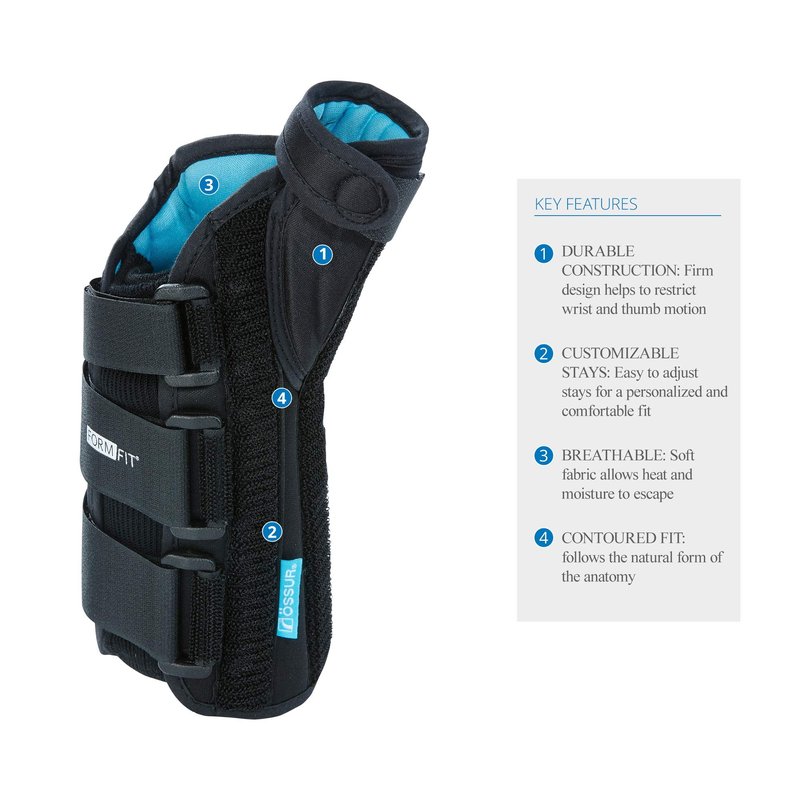 Ossur Formfit Thumb Spica Brace for DeQuervain’s Tendonitis, Arthritis and Gamekeeper’s Thumb | Features Removable Aluminium Stays & Contact Closure Straps | Breathable Material | (Left, Small)