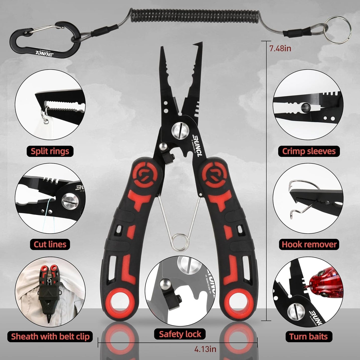 RUNCL Fishing Tool Kit - 4-Piece Set with Pliers, Fillet Knife, Gripper & Scissors | Saltwater Gear