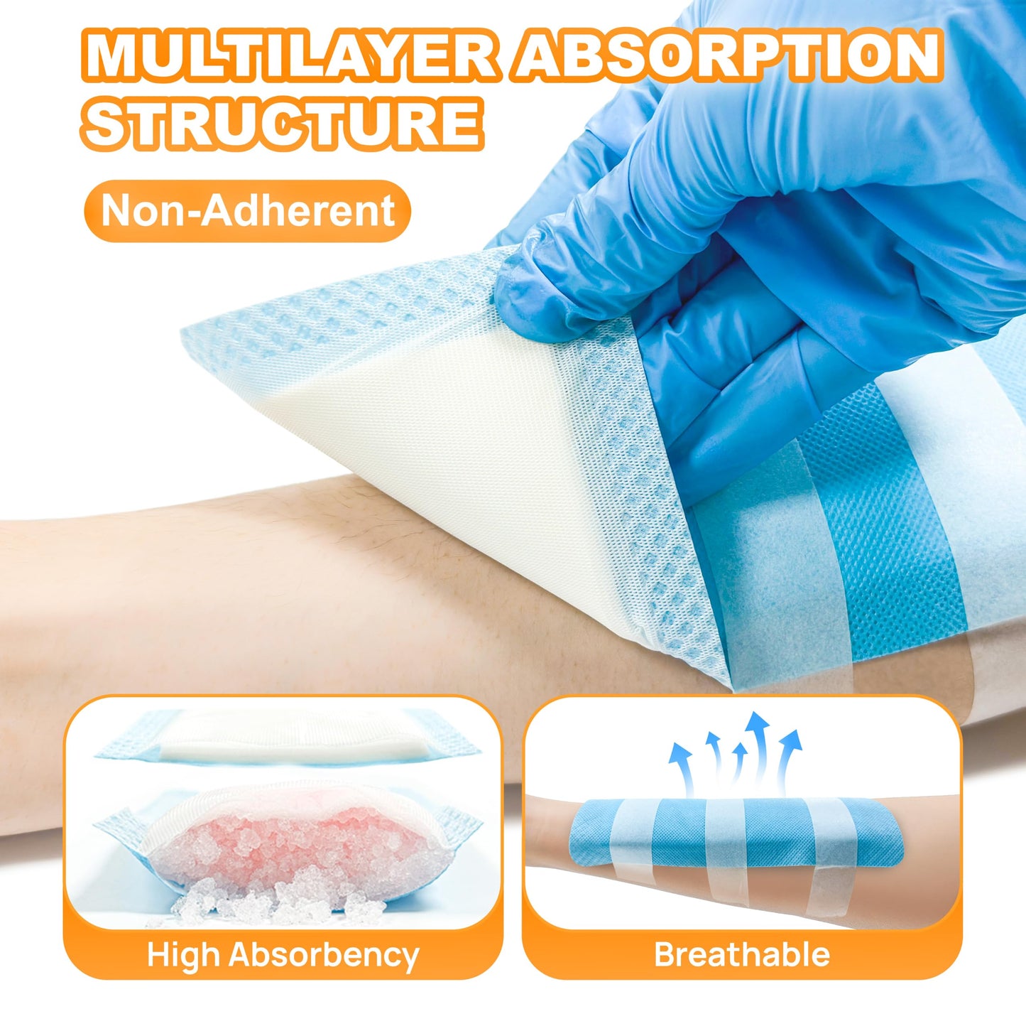 Carbou Super Absorbent Wound Dressing Pads 4"x 8", 10 Individual Pack, Non Adhesive Absorbent Bandages for Wound Care, Soft Highly Absorbent Dressing, Non Stick Gauze Pads for Wounds