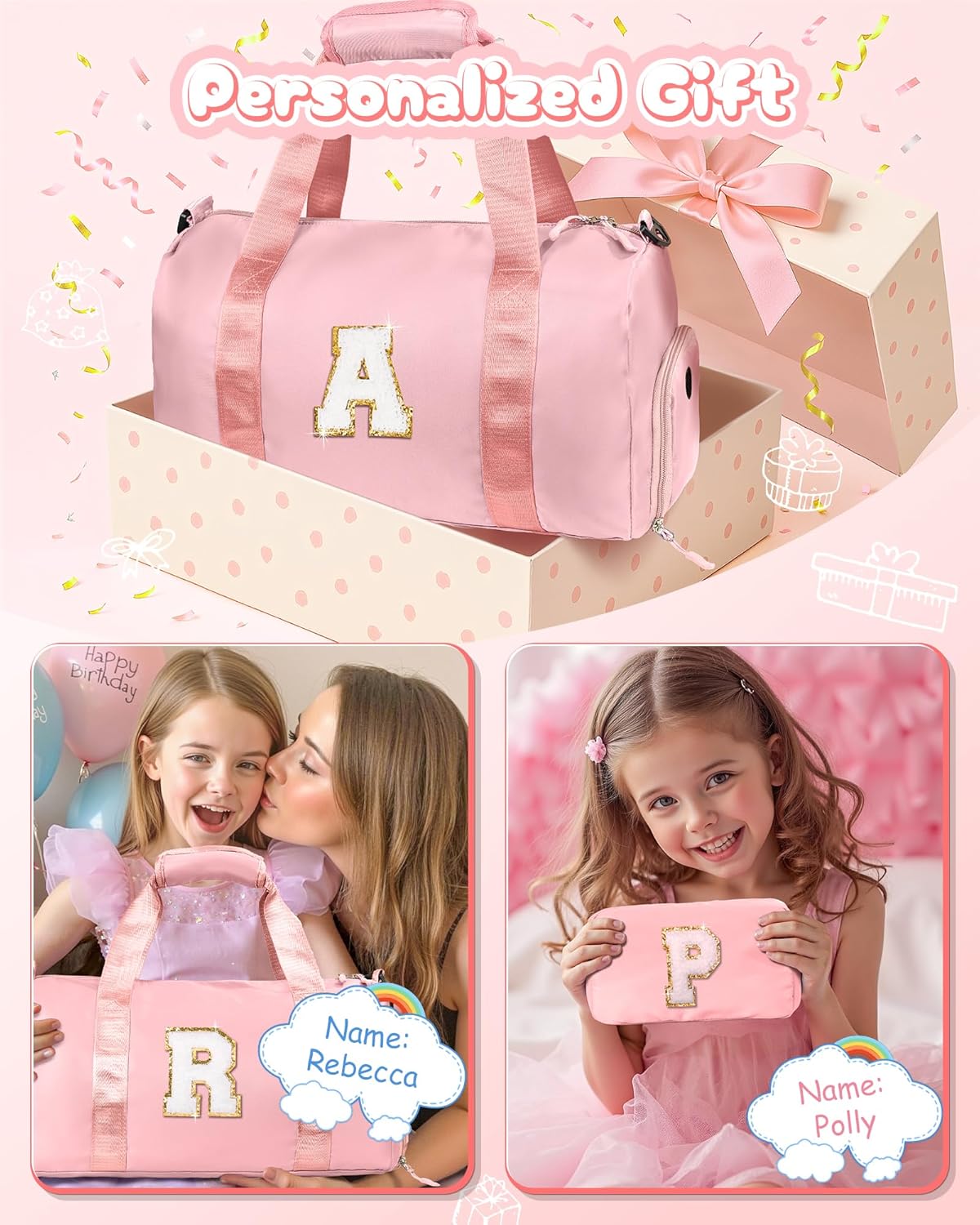 Skiennix Girl Gym Bag - Personalized Weekender Tote with Shoe Compartment & Makeup Pouch | Ideal Gift for Teens and Kids (Letter T)