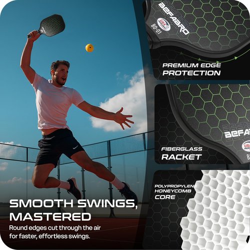BeFabro Pickleball Paddles Set of 2 | USAP Approved Fiber Glass Pickleball Rackets with Spin Surface, Pro Power & Honeycomb Core - 4 Pickleballs, 2 Paddle Covers, Grip Tape & Bag for Pro & Beginner