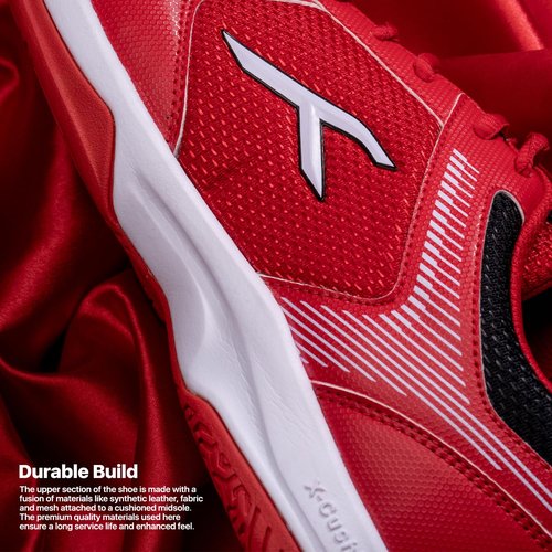 Hundred Court Star Mens Badminton Sports Shoes(Non Marking) | Red-White-Black | 9US/8UK/42EU | for Table Tennis,Volleyball,Basketball | Lightweight & Durable | X-Cushion Protection | Paddle Pickle