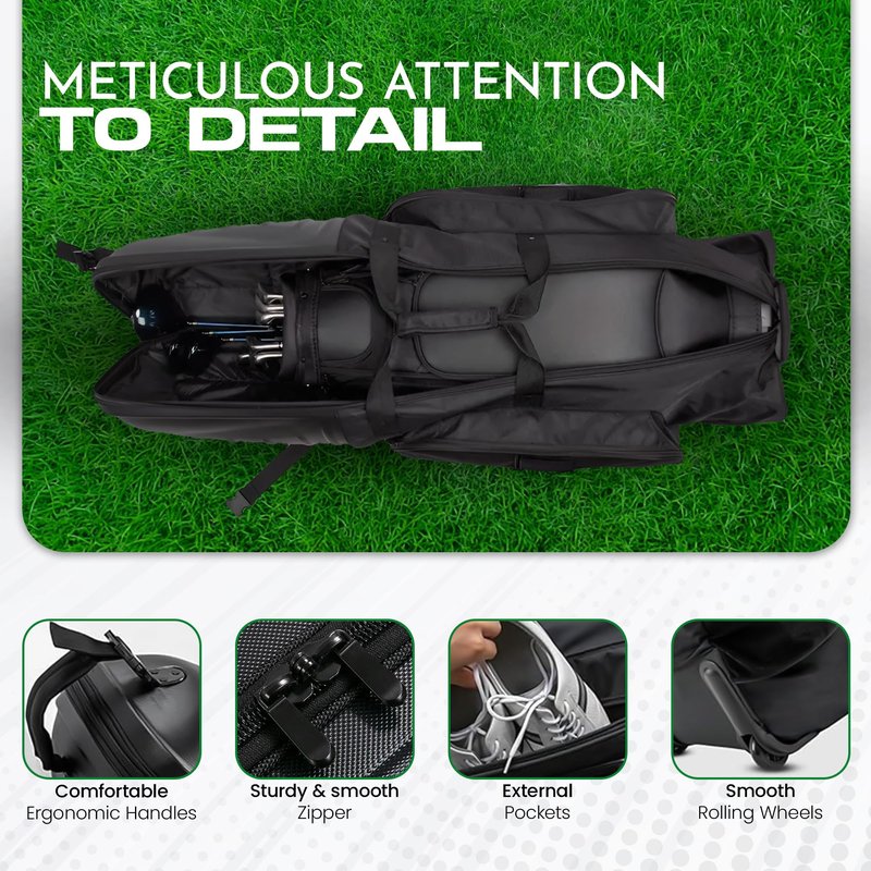 Golf Travel Bags for Airlines with Wheels & Hard Shell Top, Lightweight 1680D Club Travel Case, Foldable Golf Bag for Men with Handles, Side Pockets & Durable Protection