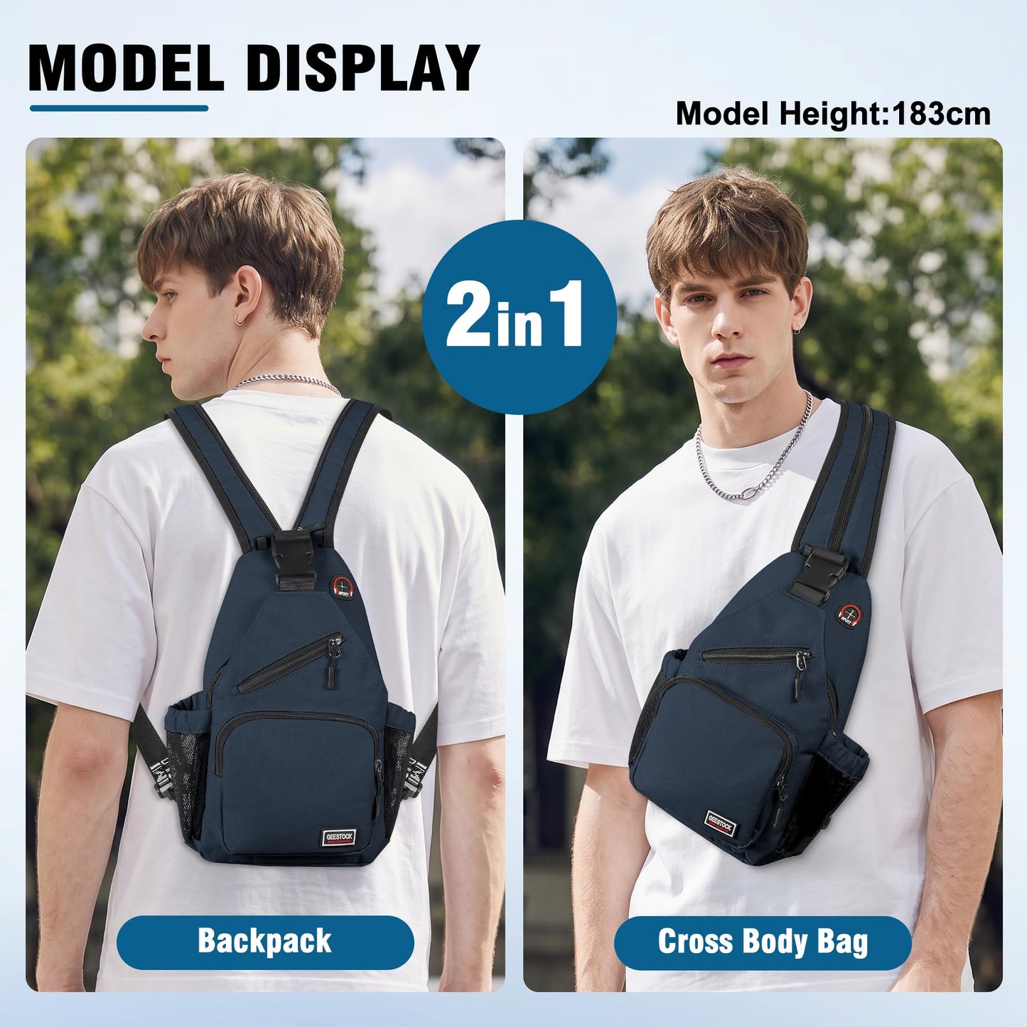 VALUEQLO Crossbody Backpack Convertible Sling Bag for Women Men with Adjustable Strap Small Casual Daypack for Hiking Traveling (Small, 11-Inch, Dark Blue)