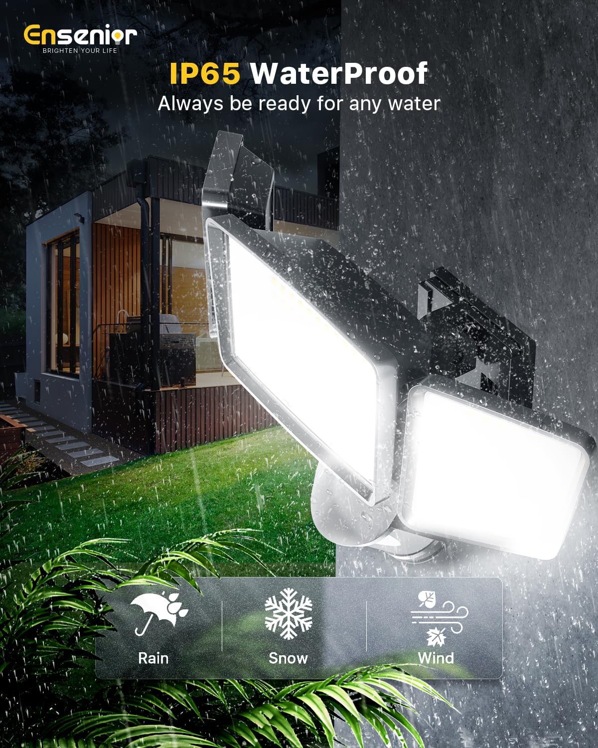 1800LM Solar Security Light with 3 Heads & Remote, 270° Wide Angle, IP65 Waterproof