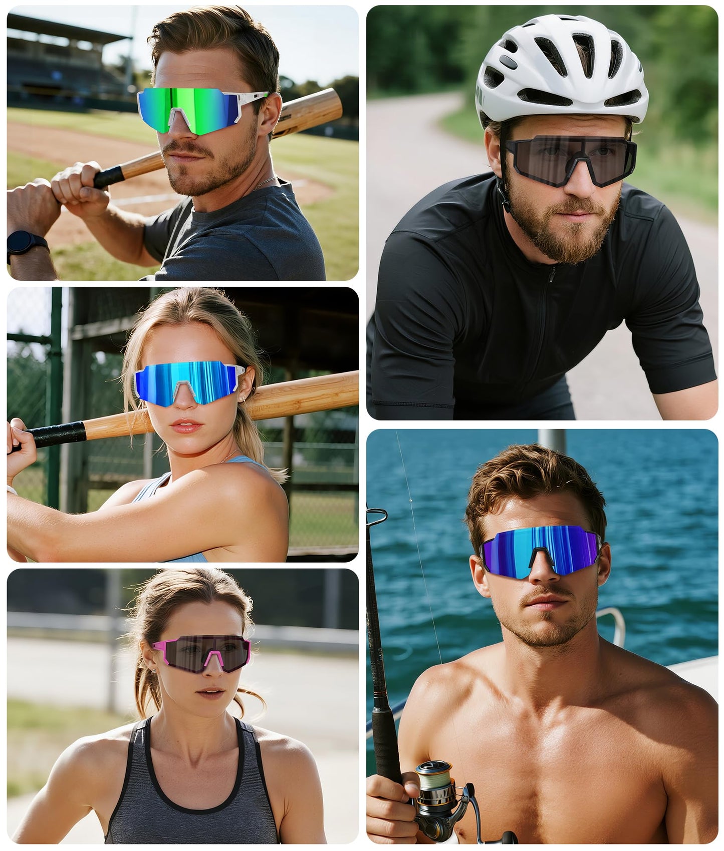 STORYCOAST Sports Running Sunglasses for Men Women Cycling Driving Fishing Bike Sunglasses Polarized UV400 Protection 3Pack Matte Black/Gray+ Black/Ice Blue+ Black/Green