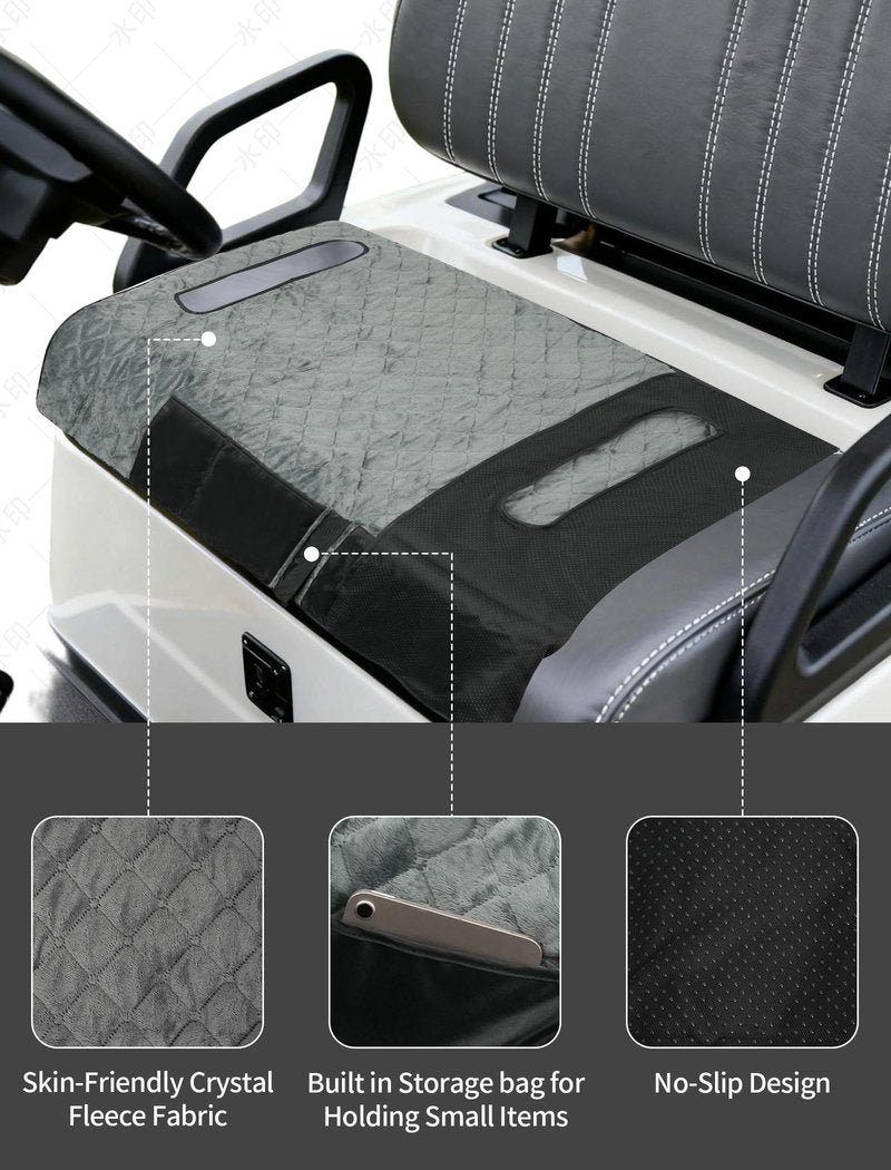 PUTTLAZR Golf Cart Seat Cover with 12V Car Plug, 50" × 31", Non-Slip Winter Golf Cart Seat Towel Blanket with 2 Front Pockets, Fits for EZGO, Yamaha, Club Car and More 2 Person Seats Golf Carts