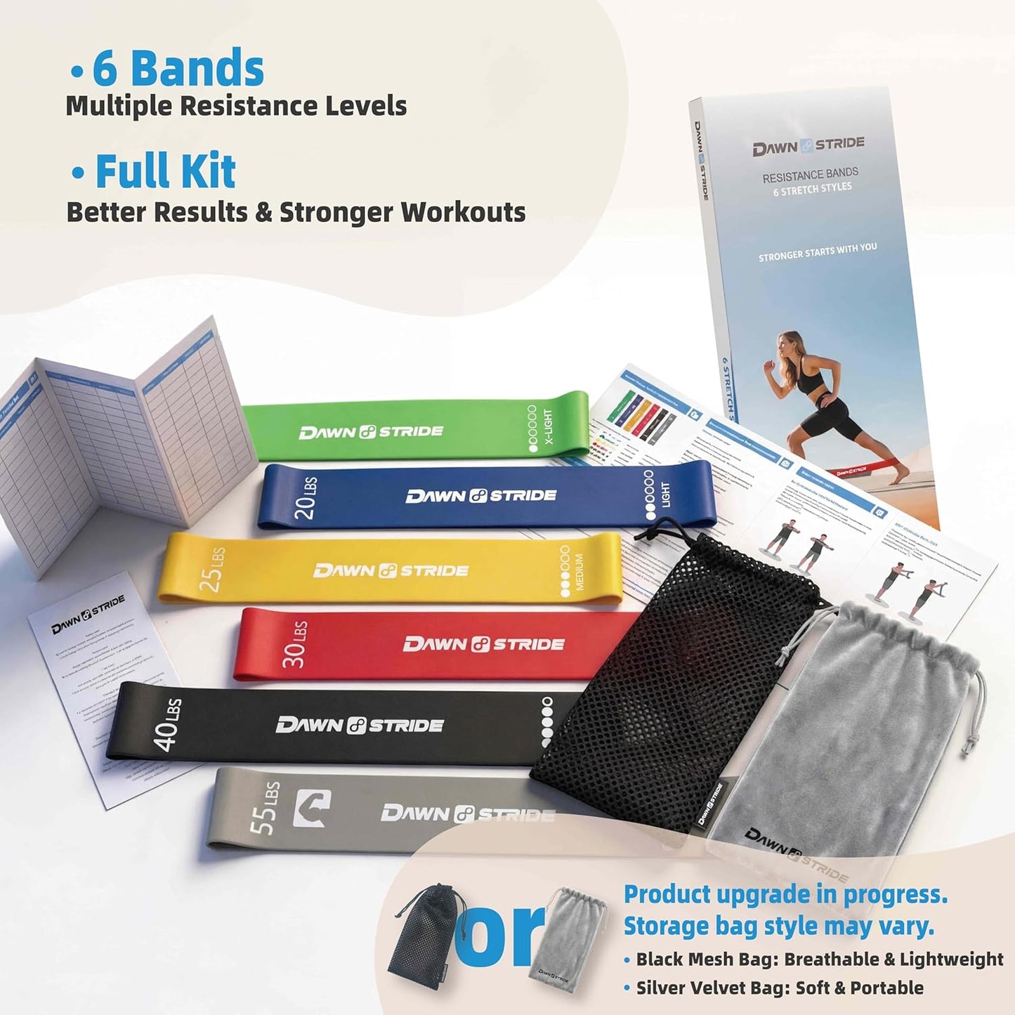 Skiennix 6-Levels Resistance Exercise Loop Bands Set - Elastic Workout Bands for Yoga & Strength Training | Includes Guide & Carry Bag