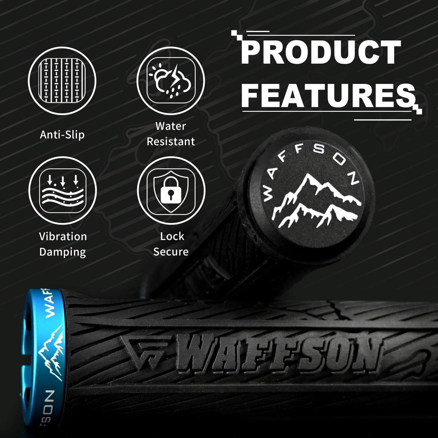 WFS 22mm World Map MTB Lock-on Grips–Single Clamp Ergonomic Anti-Slip Mountain Bike Handlebar Grips – Comfort Vibration Dampening for Trail, Enduro, Downhill–Black