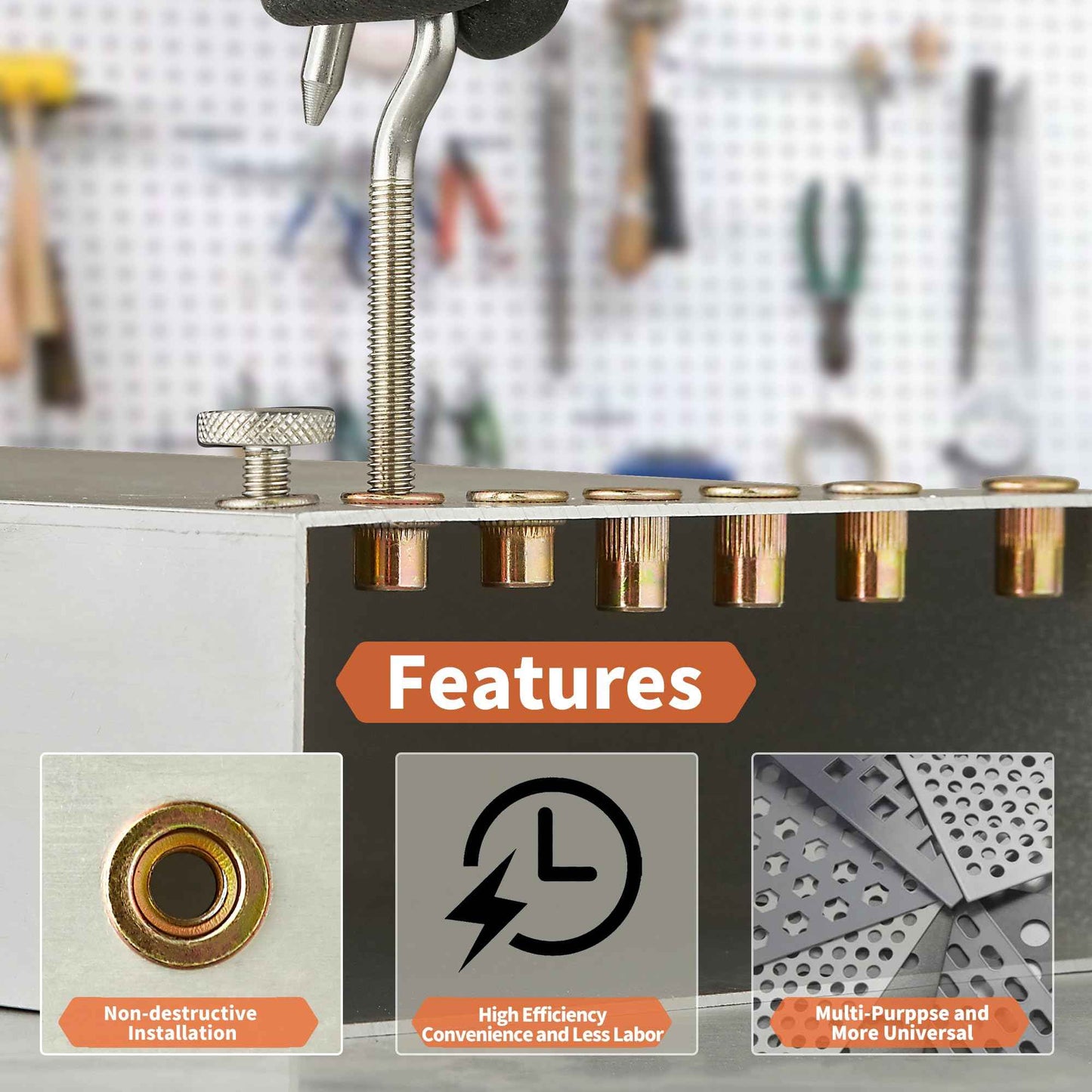 Rivet Nut Installation Tool Set Flat Head Rivnut Threaded Insert Nut Kit SAE & Metric for Metal Heavy Duty Zinc Plated Nutsert (10-24(Rivet Nut Tool-25pcs))