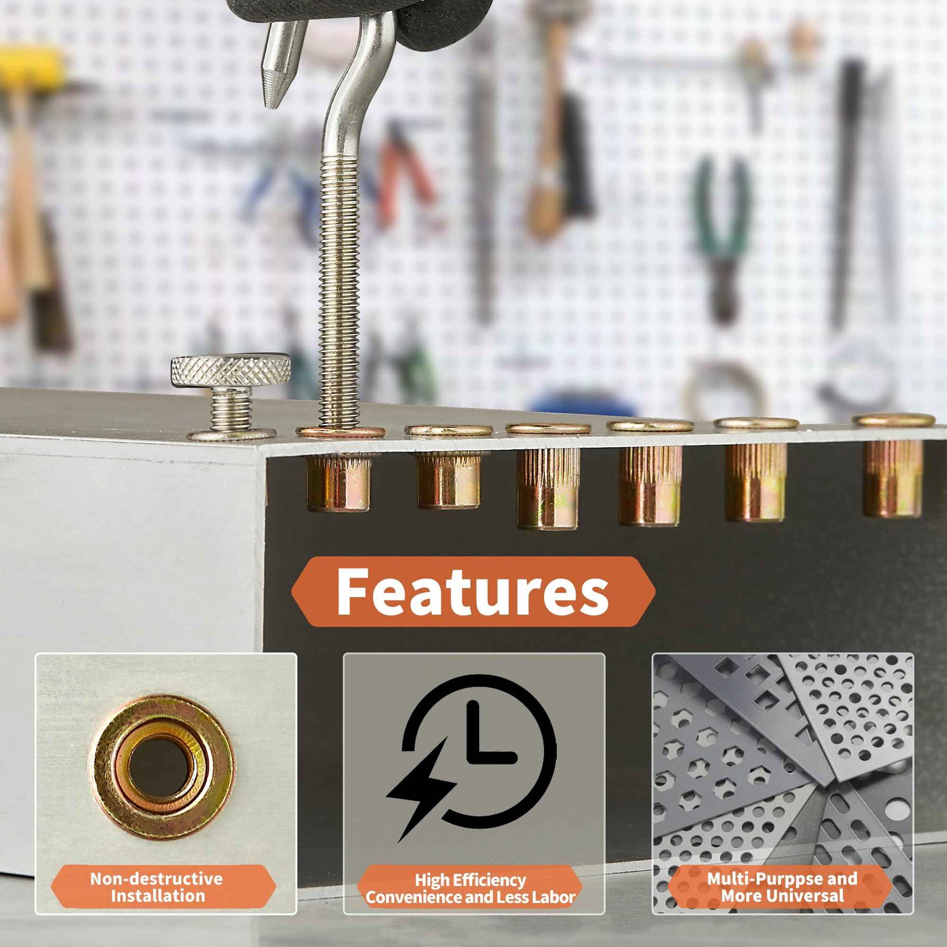 Rivet Nut Installation Tool Set Flat Head Rivnut Threaded Insert Nut Kit SAE & Metric for Metal Heavy Duty Zinc Plated Nutsert (10-24(Rivet Nut Tool-25pcs))