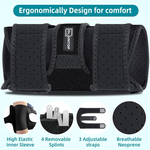 DR. GINTOP Elbow Brace for Ulnar Nerve Entrapment, Adjustable Elbow Splint w/ 4 Removable Metal Support for Cubital Tunnel, Tendonitis, Golfer's Tennis Elbow, Bursitis, Sprain, Strain, Arthritis Right