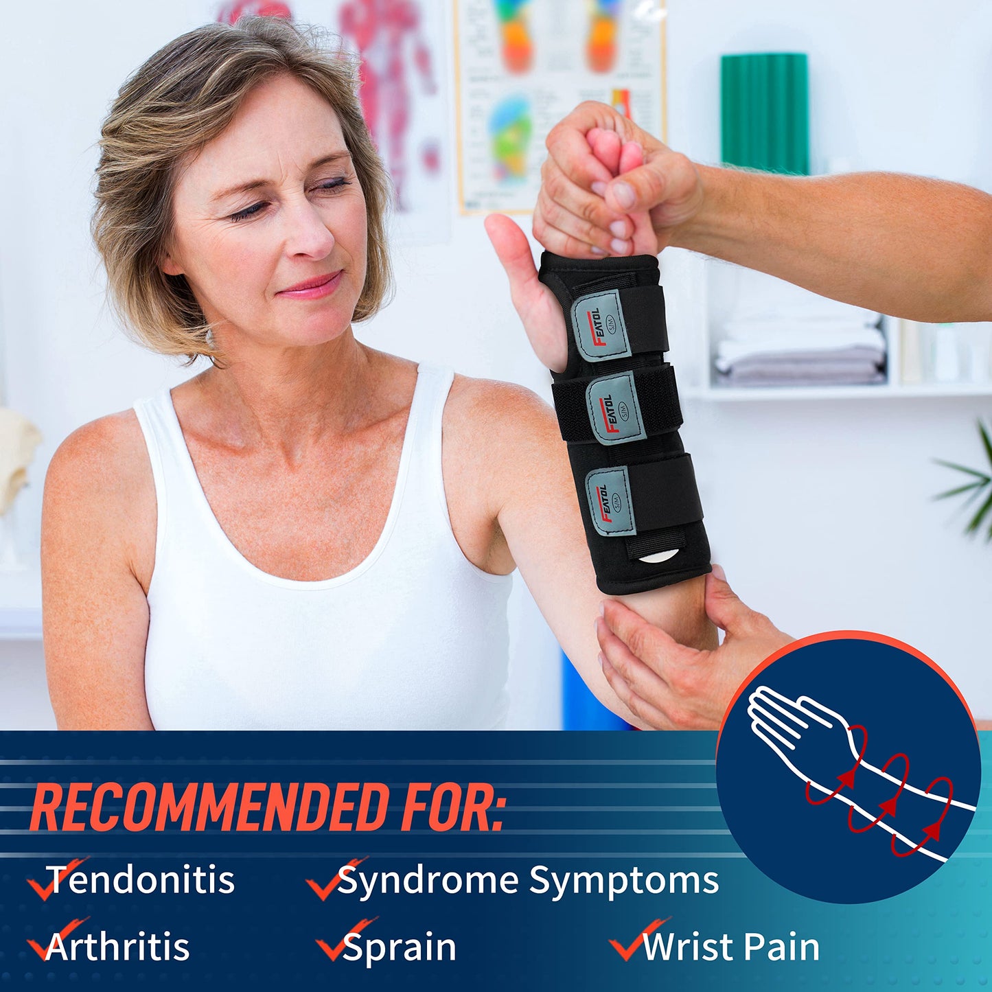 FEATOL Carpal Tunnel Wrist Brace Night Support 2 Pack - Wrist Splint for Pain Relief Tendonitis, Sprained, Arthritis - Metal Splint Stabilizer With Hand Brace -FOR Sleeping Women Men -Right&Left(M/L)