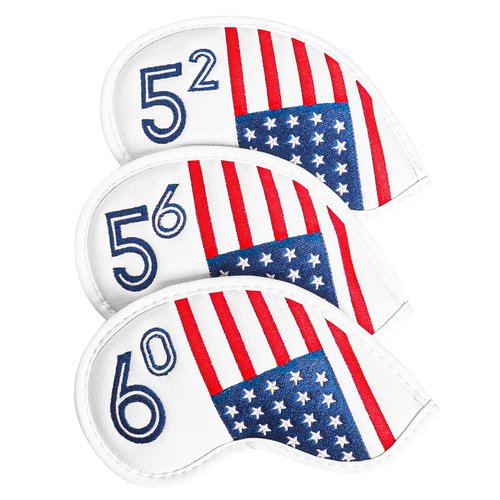 Golf Iron Wedge Head Covers 52° 54° 56° 60° 1 Pc, Stylish Leather Headcover Club Head Protection for Irons, Clover USA Flag Design for Men Women (52°, 56°, 60°(USA Flag))