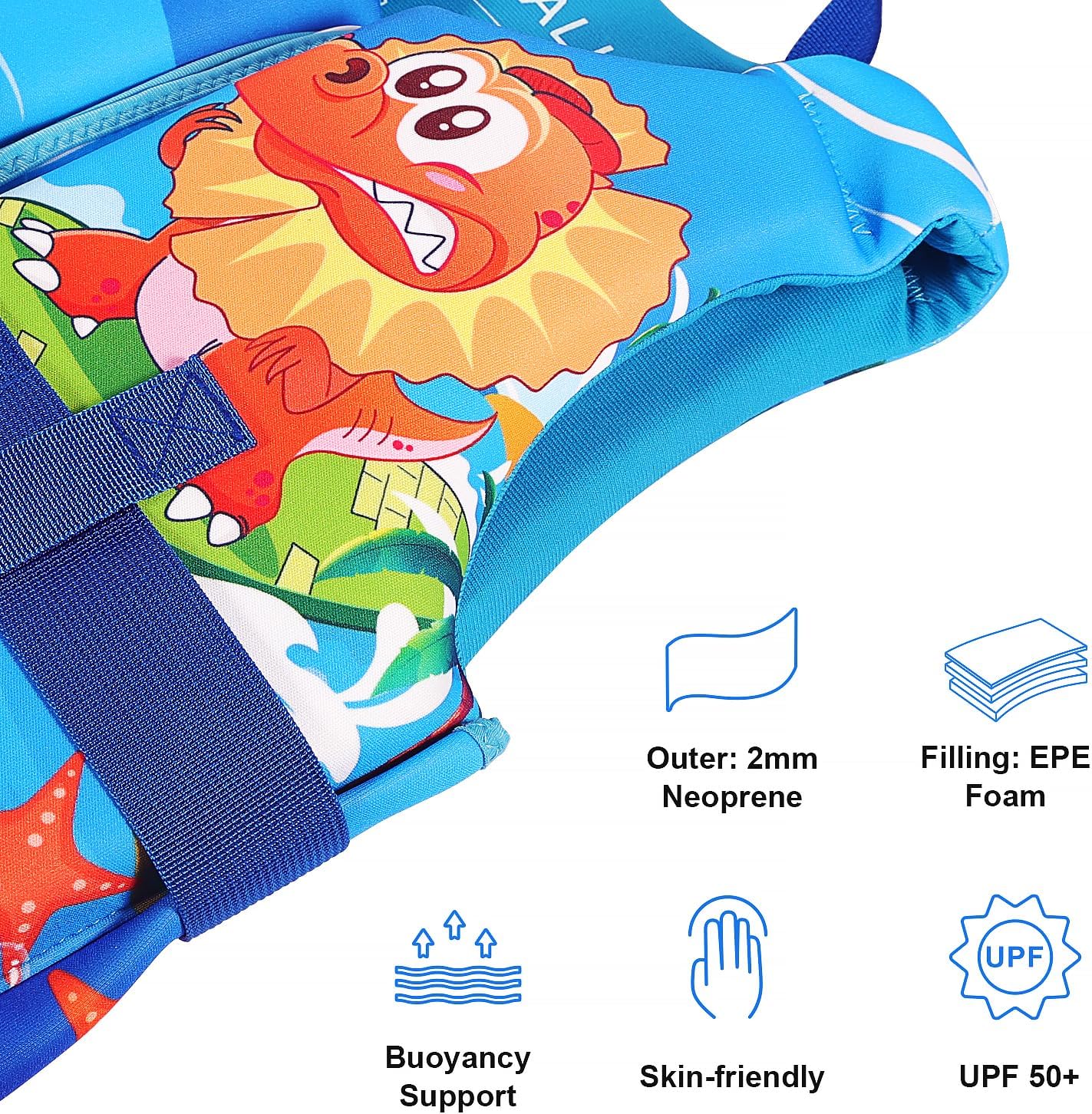 REALIKE Kids Swim Vest - Adjustable Toddler Floaties with Safety Strap | For Ages 2-10 Years (22-88lbs)