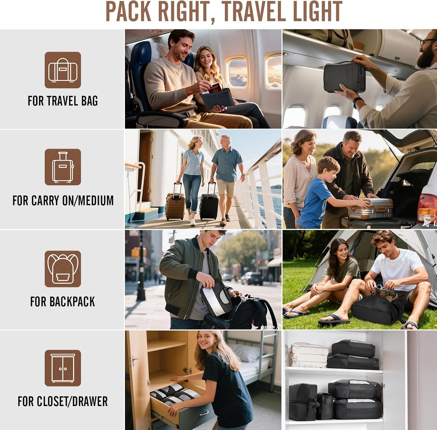 Veken Packing Cubes - Travel Organizer Bags Set with Laundry Bag & Passport Holder | 4 Sizes for Carry-On Luggage