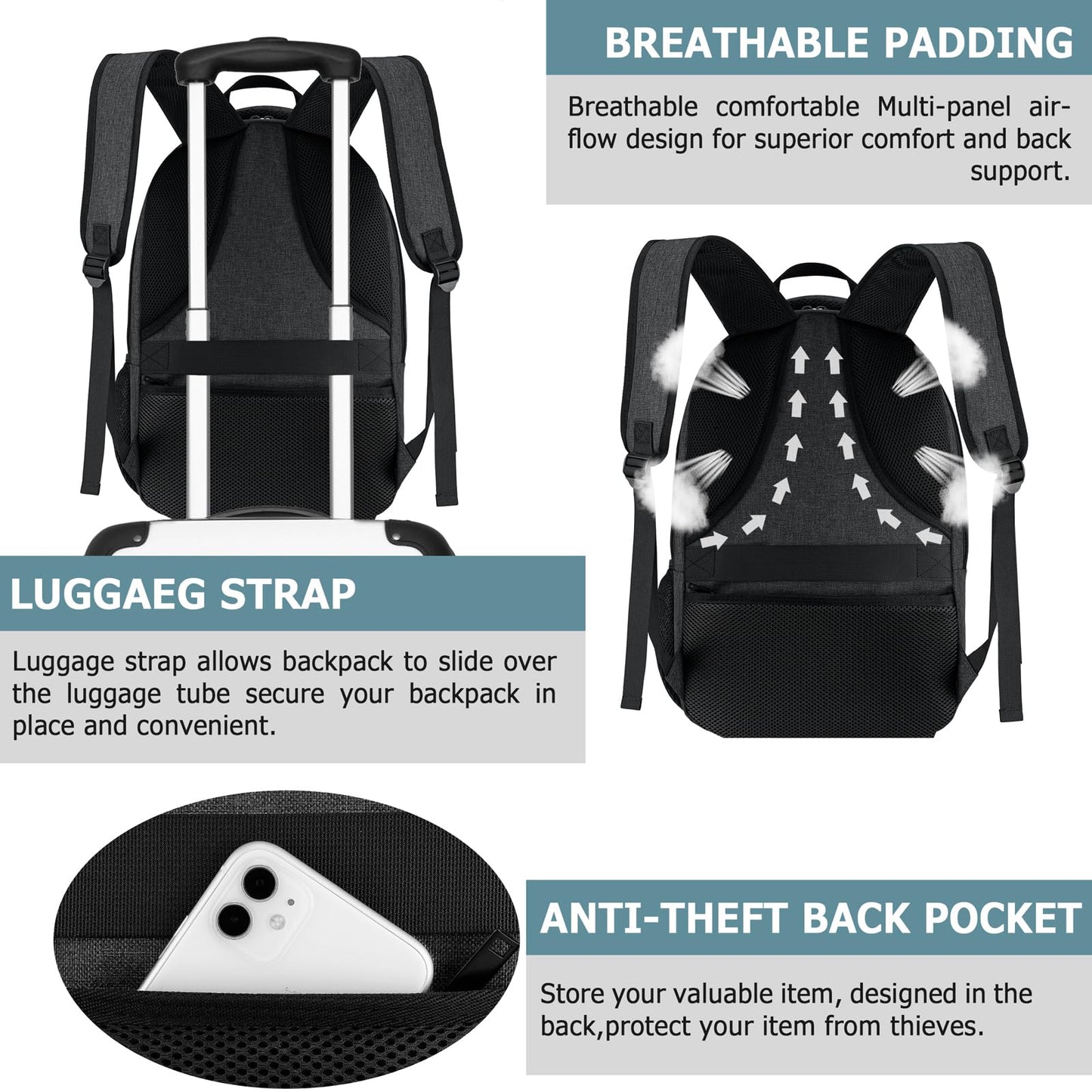 BIKROD Lunch Backpack, Insulated Cooler Lunch Bag Backpack, Large School Backpacks for Teen Boys Water Resistant Back Pack Gift for Men Fit 17 Inch Laptop,