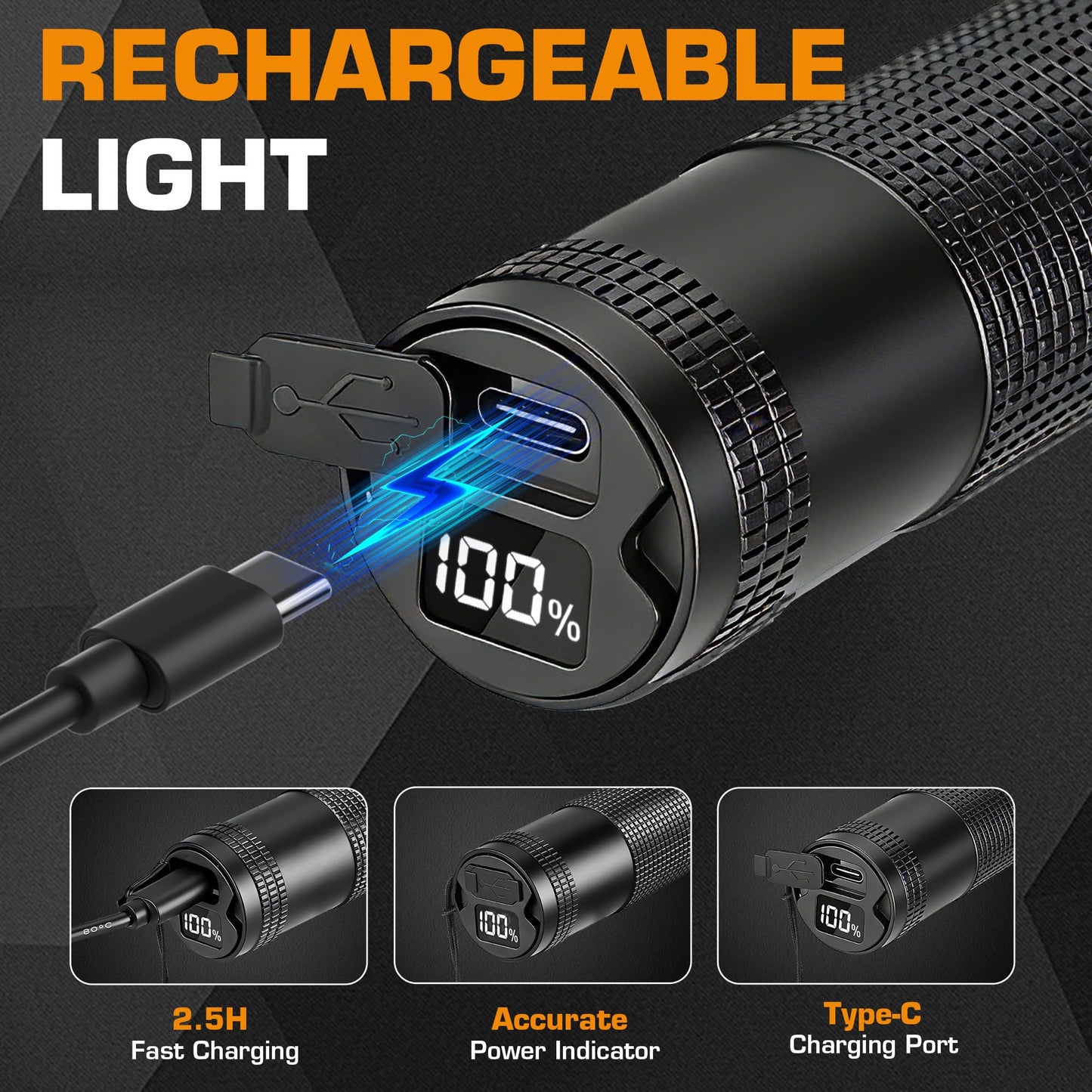 EverBrite 2500LM EDC Rechargeable Flashlight with 3 Modes, Zoomable