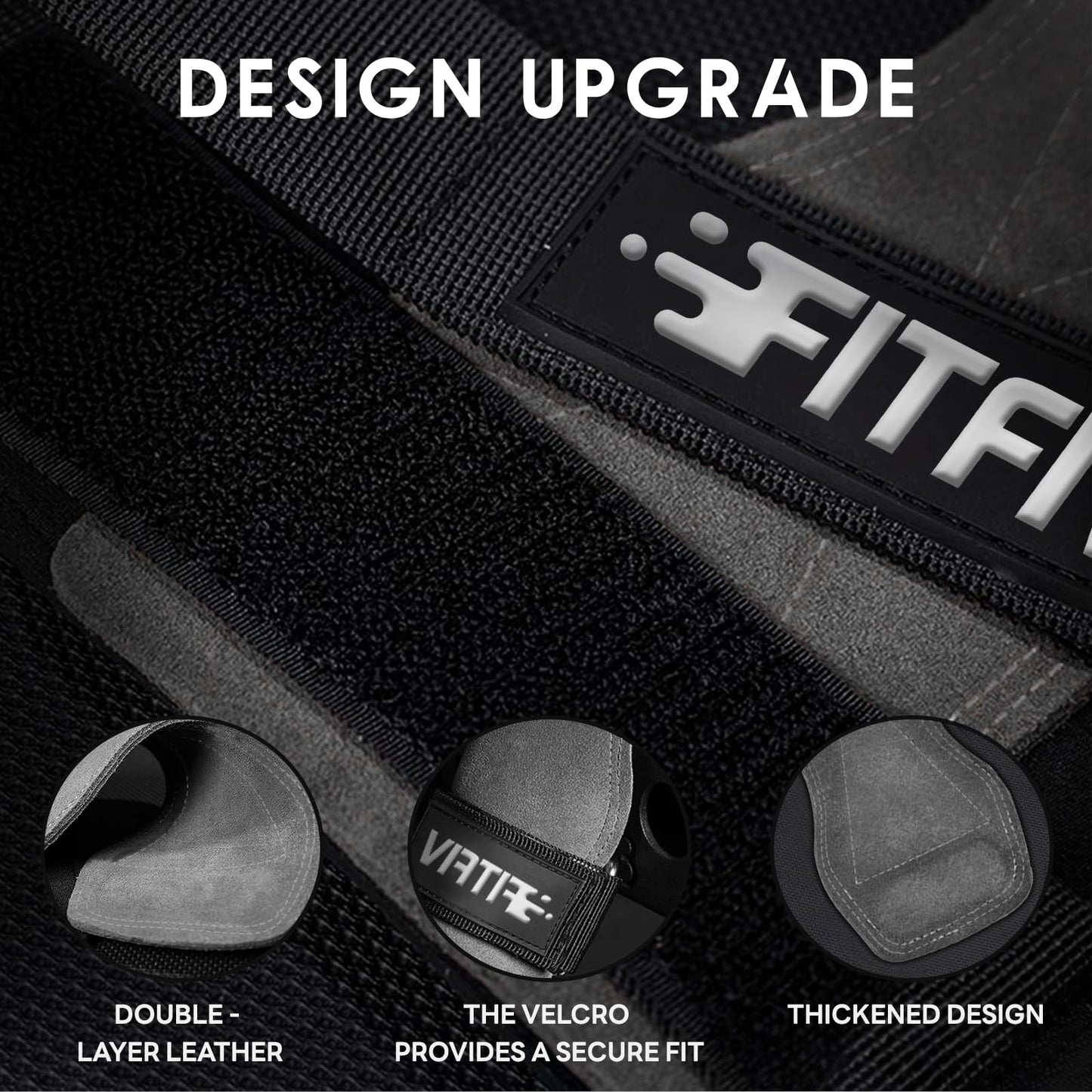 FITFIV Weight Lifting Wrist Strap, Double Leather Weightlifting Wrist Straps for Gym Strength Training, Neoprene Padded Wrist Wraps - for Men & Women (Pair)