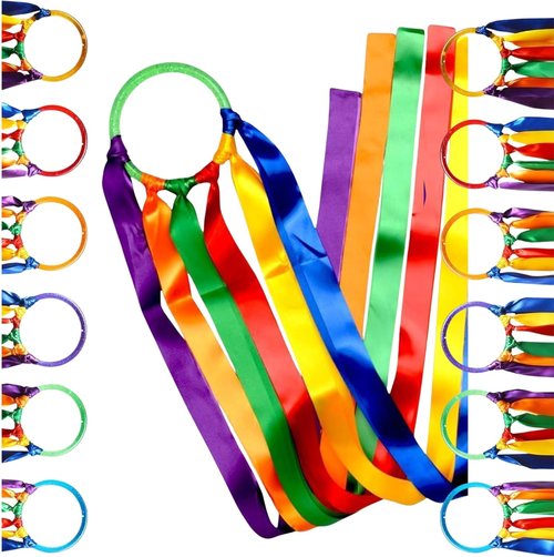 GSi Multicolor Ribbon Wands - Pack of 6 Dance Streamers with 9" Sticks & 1m Ribbons for Kids' Parties