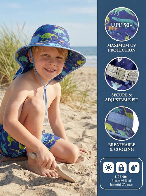 Icolor Kids Sun Hat - UPF50+ Sun Protection Bucket Hat with Neck Flap | Toddler Summer Beach Hat for Ages 3-10