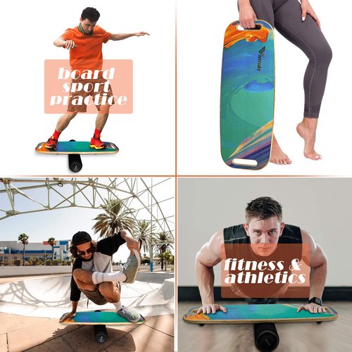 VIVITORY Balance Board Trainer with Handle, Roller Board with Adjustable Stoppers – 3 Different Distance Options 4, 13 and 22 inches, for Hockey, Surfing, Snowboarding, Skateboarding and Skiing